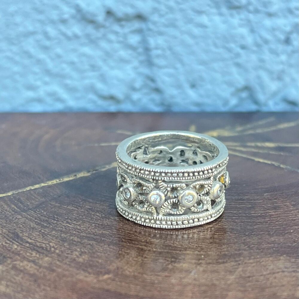 Sterling Silver Wide Band Size 7 Ring Ornate Statement jewelry